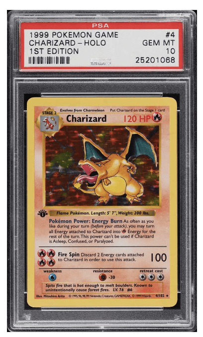 Very rare and expensive Charizard Pokemon card.
