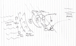 Map depicting areas of a fictional world for P2