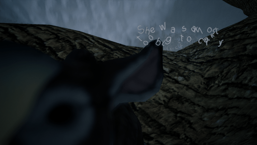 Molly as an owl eating a rabbit.